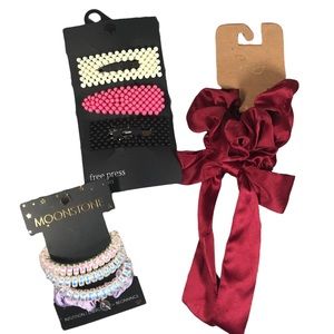 NWT Berry Scrunchies Bow Hair Ties Free Press Large 3 Pk Barrettes Moonstones